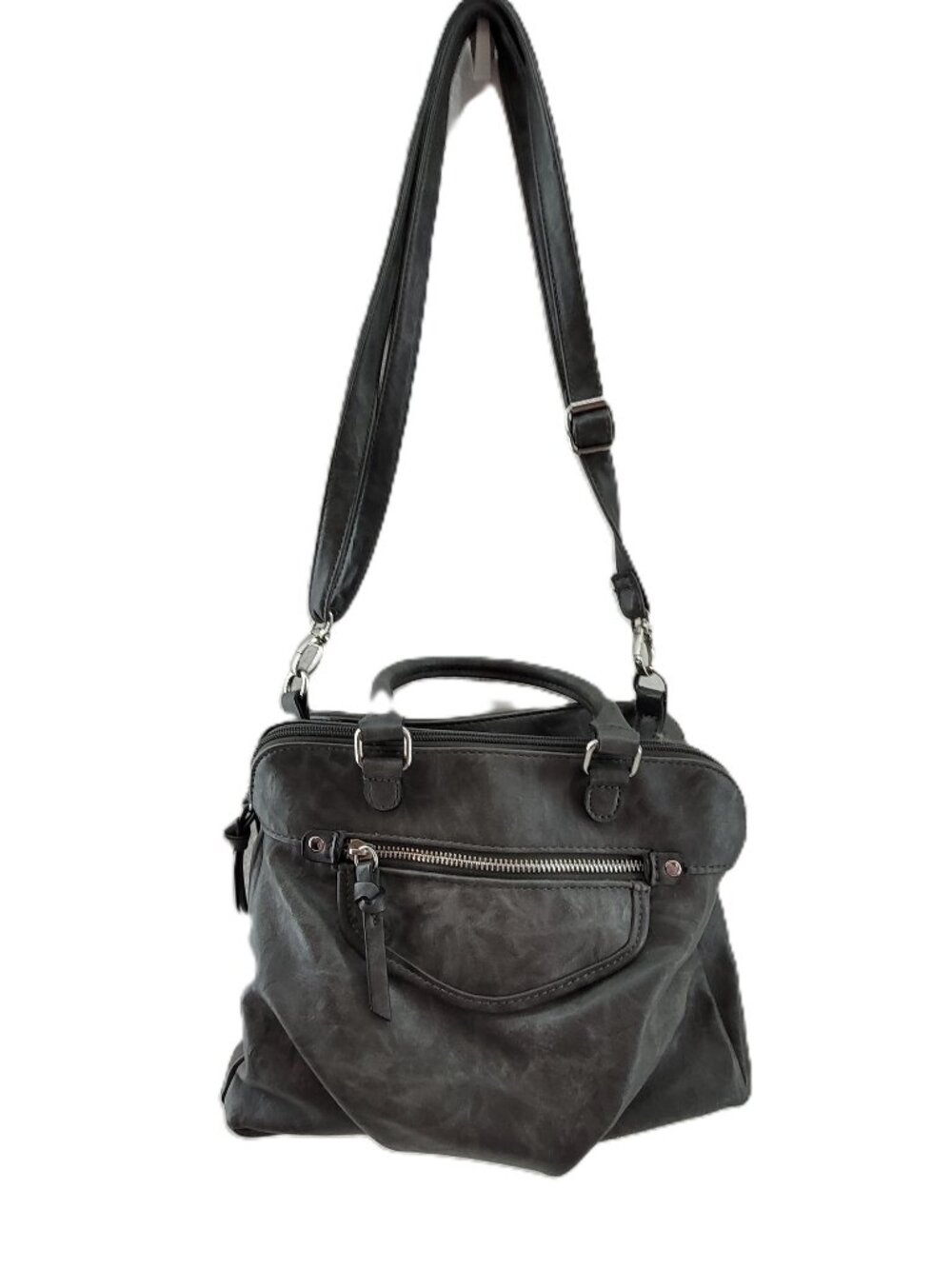 Bueno Purse Shoulder Bag Top Handles LOTS of pockets! Gray Faux Leather